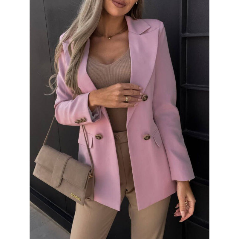 Zweireihiger Damenblazer in Hellblau mit eleganter Schnittführung - 7 - Jasminaboutique.com