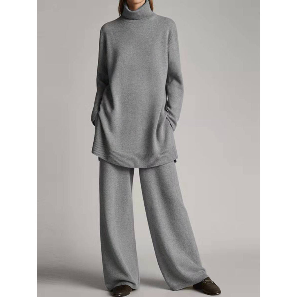 Lässiges zweiteiliges Damen-Set aus Strick mit Rollkragen und lockerer Passform - 2 - Jasminaboutique.com