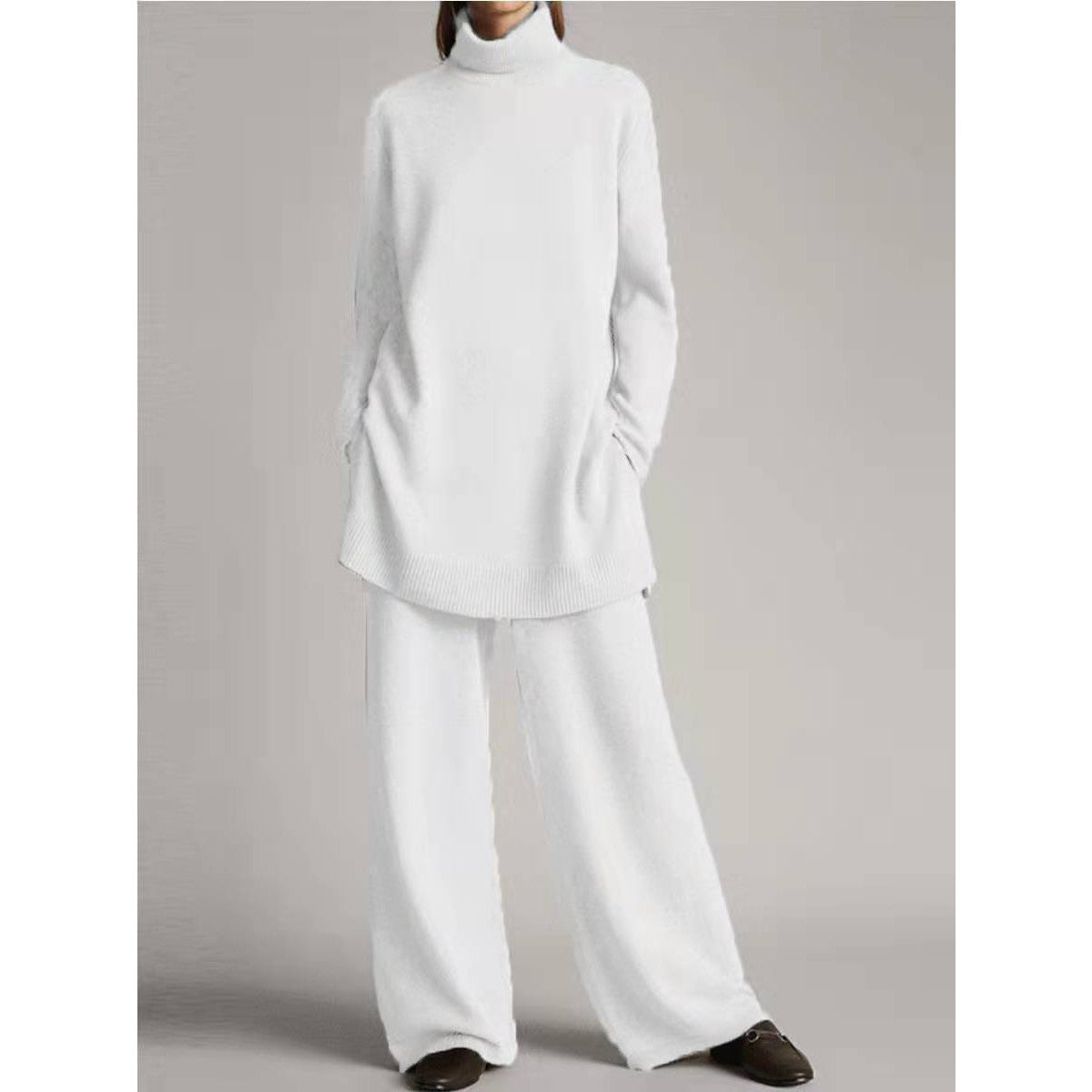 Lässiges zweiteiliges Damen-Set aus Strick mit Rollkragen und lockerer Passform - 5 - Jasminaboutique.com