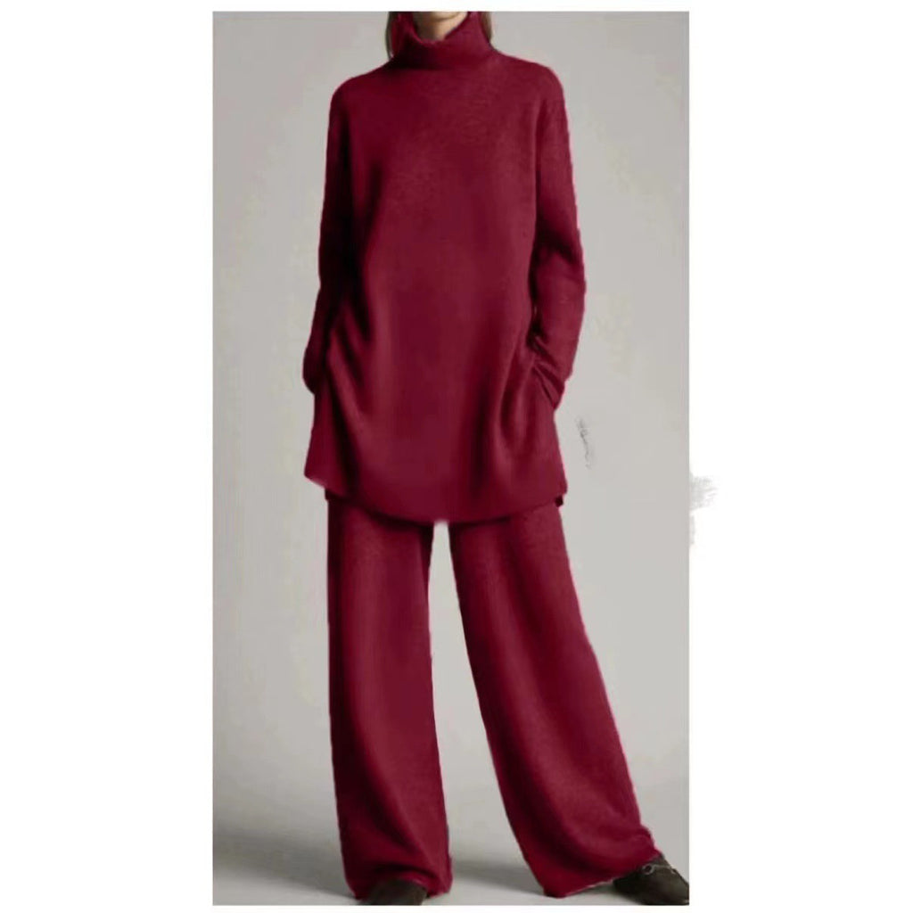 Lässiges zweiteiliges Damen-Set aus Strick mit Rollkragen und lockerer Passform - 6 - Jasminaboutique.com