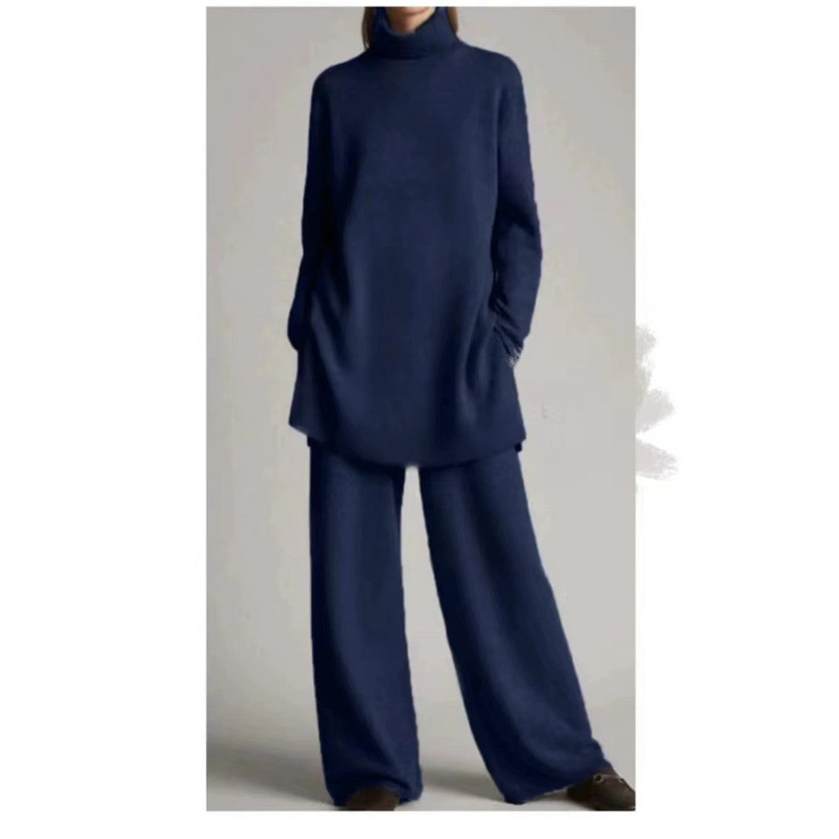 Lässiges zweiteiliges Damen-Set aus Strick mit Rollkragen und lockerer Passform - 7 - Jasminaboutique.com
