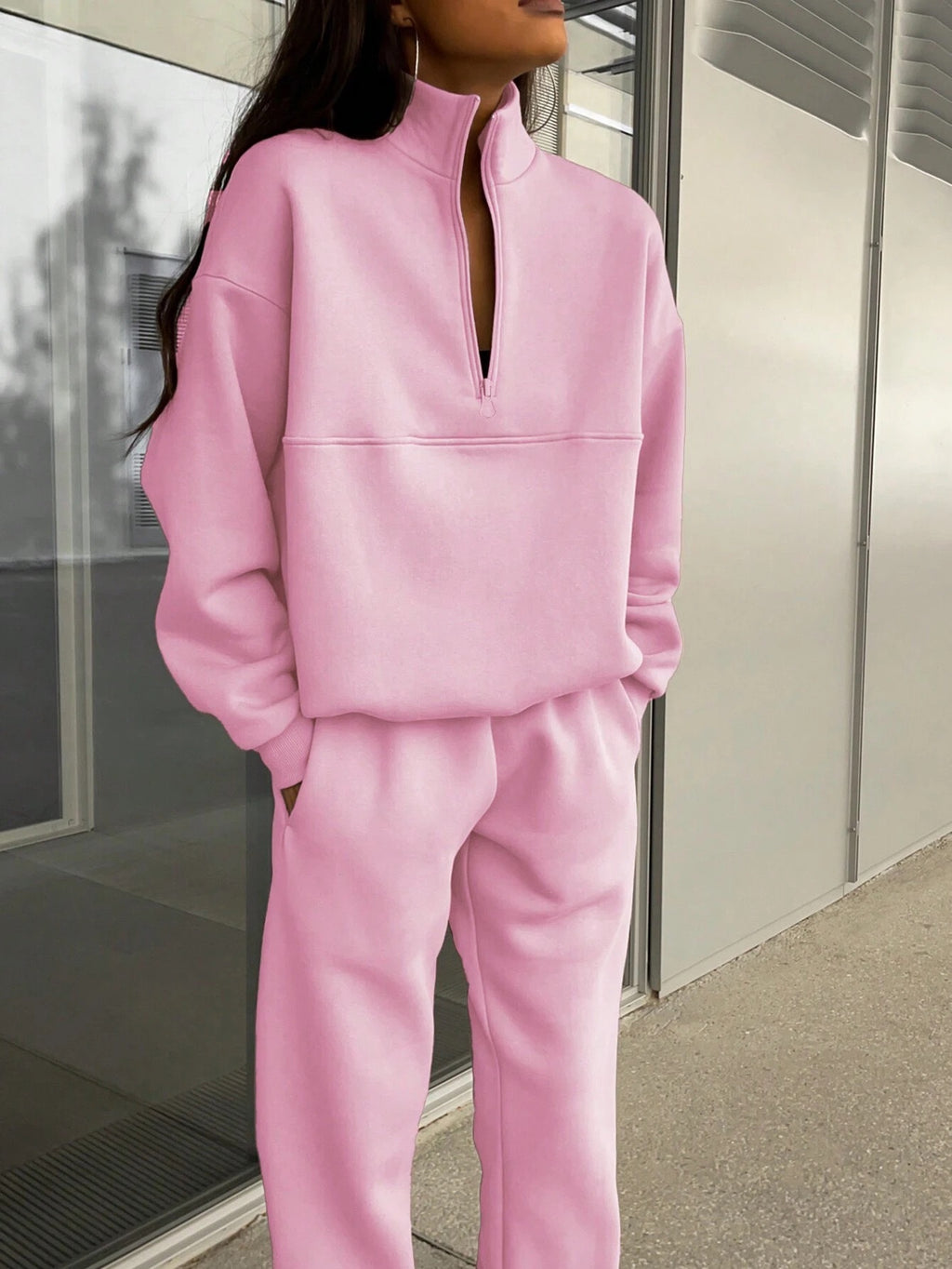 Zweiteiliges Damen-Set mit Reißverschluss und Oversize-Passform - 10 - Jasminaboutique.com