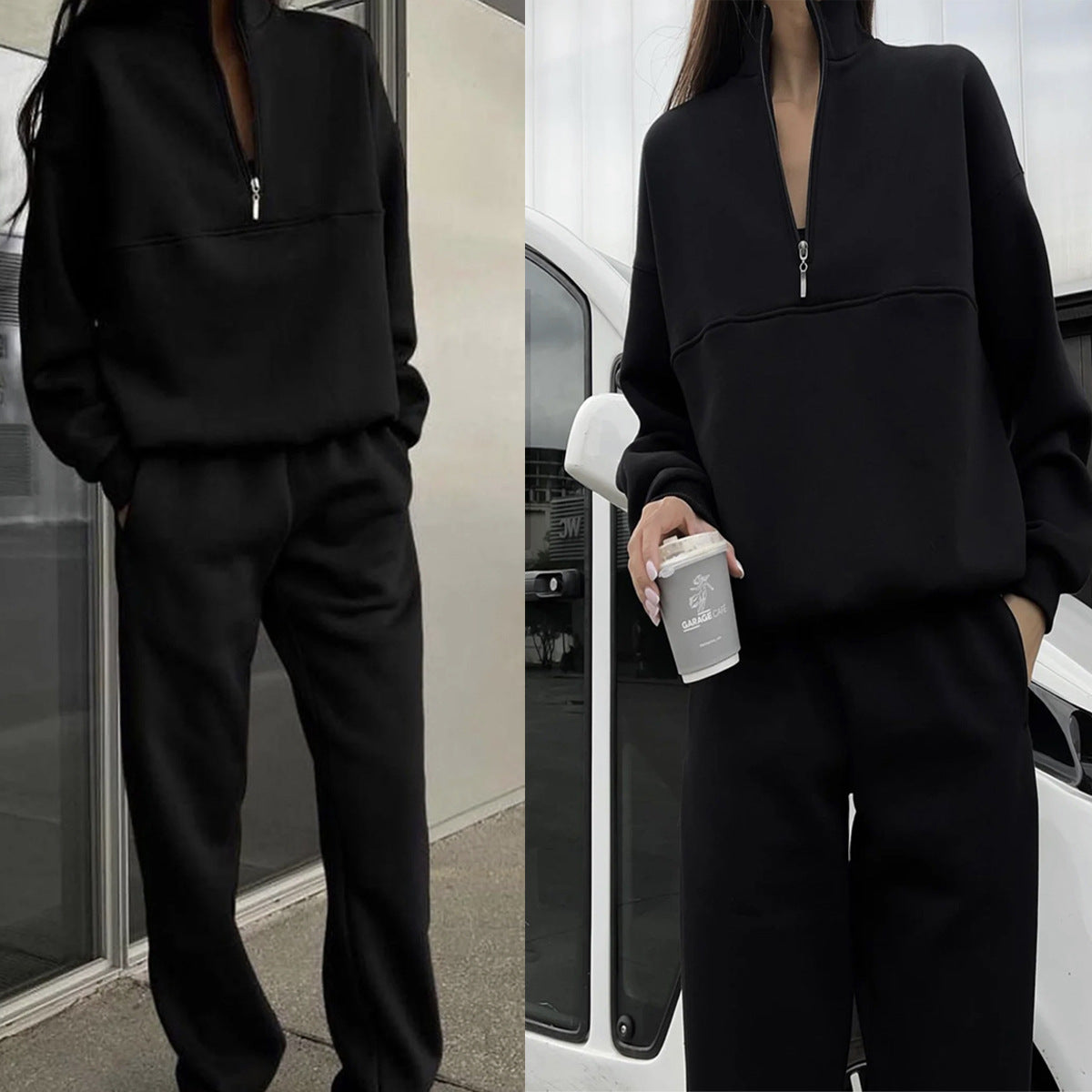 Zweiteiliges Damen-Set mit Reißverschluss und Oversize-Passform - 14 - Jasminaboutique.com