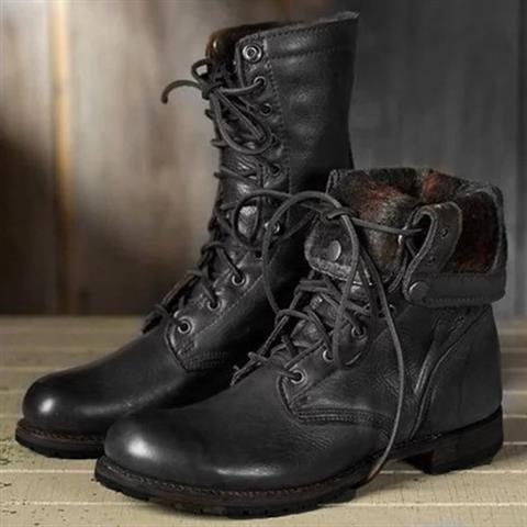 Schnürstiefel für Damen in Wadenhöhe mit kuscheligem Fleece-Bund - 2 - Jasminaboutique.com