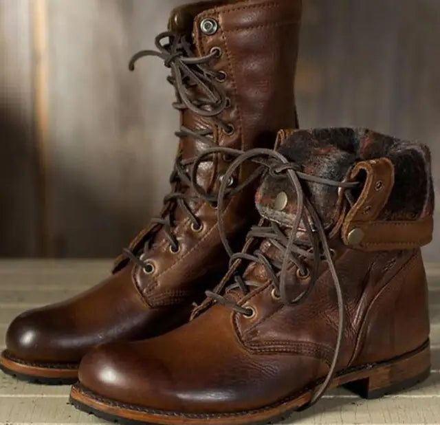 Schnürstiefel für Damen in Wadenhöhe mit kuscheligem Fleece-Bund - 3 - Jasminaboutique.com