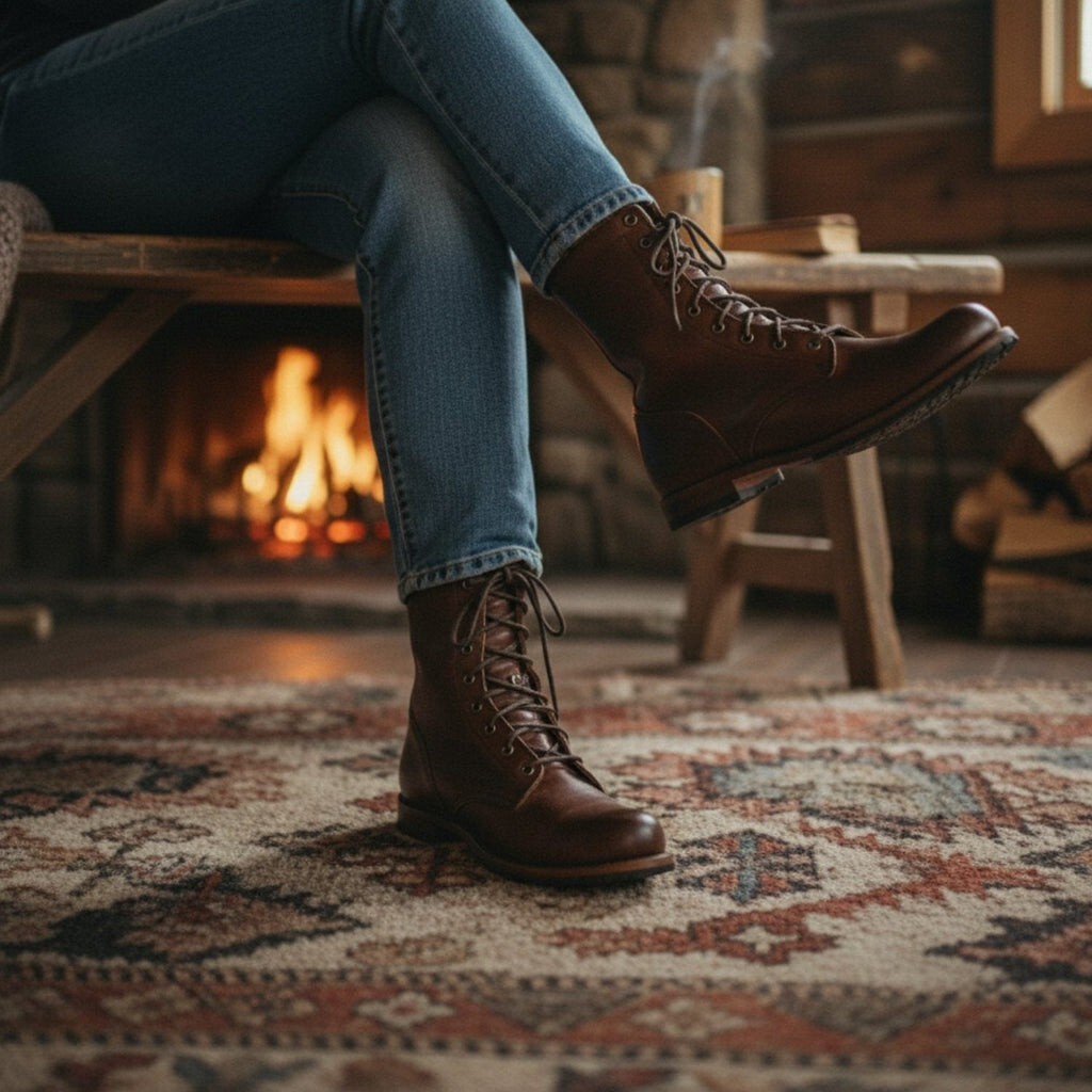 Schnürstiefel für Damen in Wadenhöhe mit kuscheligem Fleece-Bund - 5 - Jasminaboutique.com