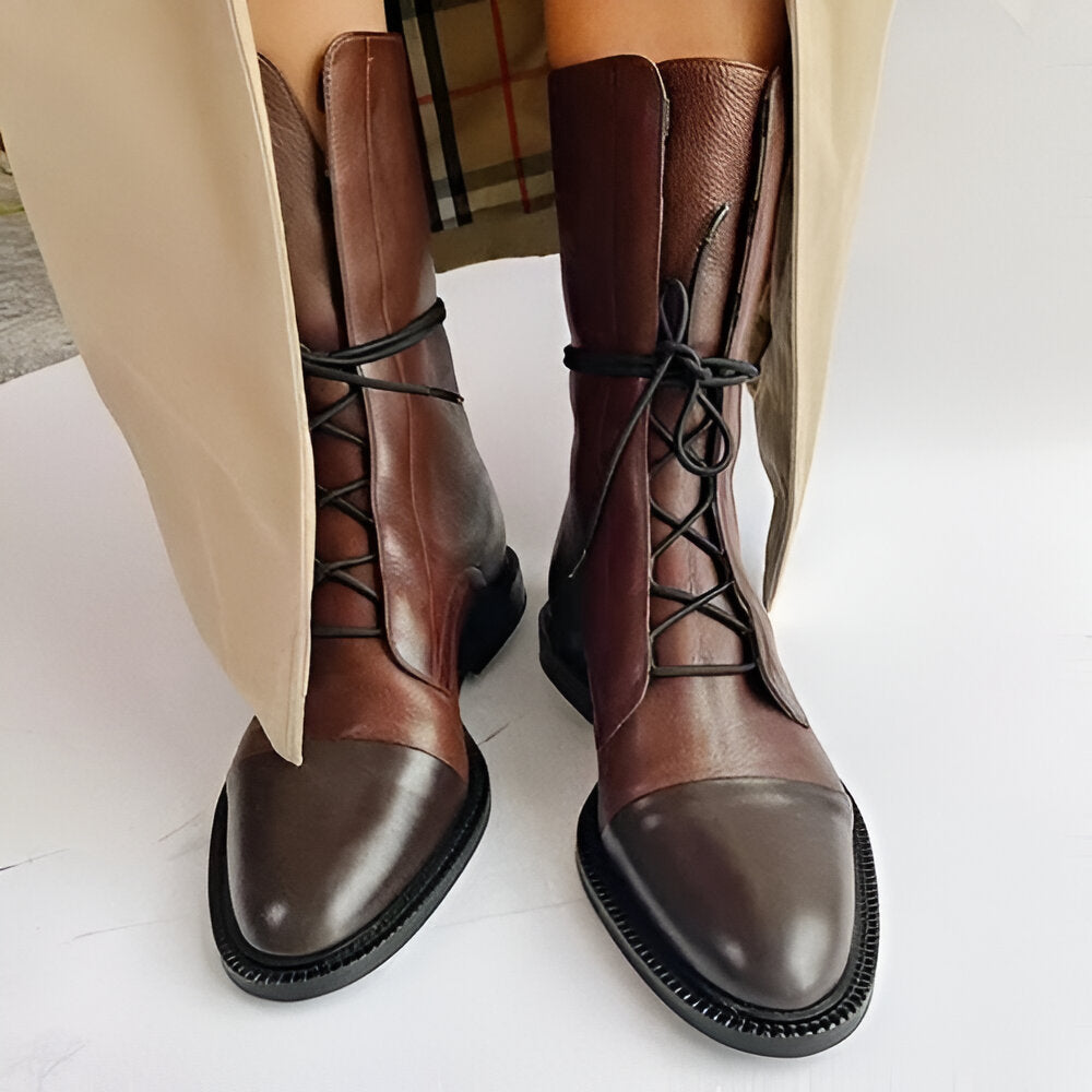 Schnürstiefeletten für Damen mit polierter Zehenkappe - 3 - Jasminaboutique.com