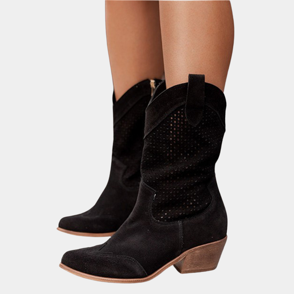 Cowboystiefel für Damen mit perforiertem Design und Blockabsatz - 3 - Jasminaboutique.com