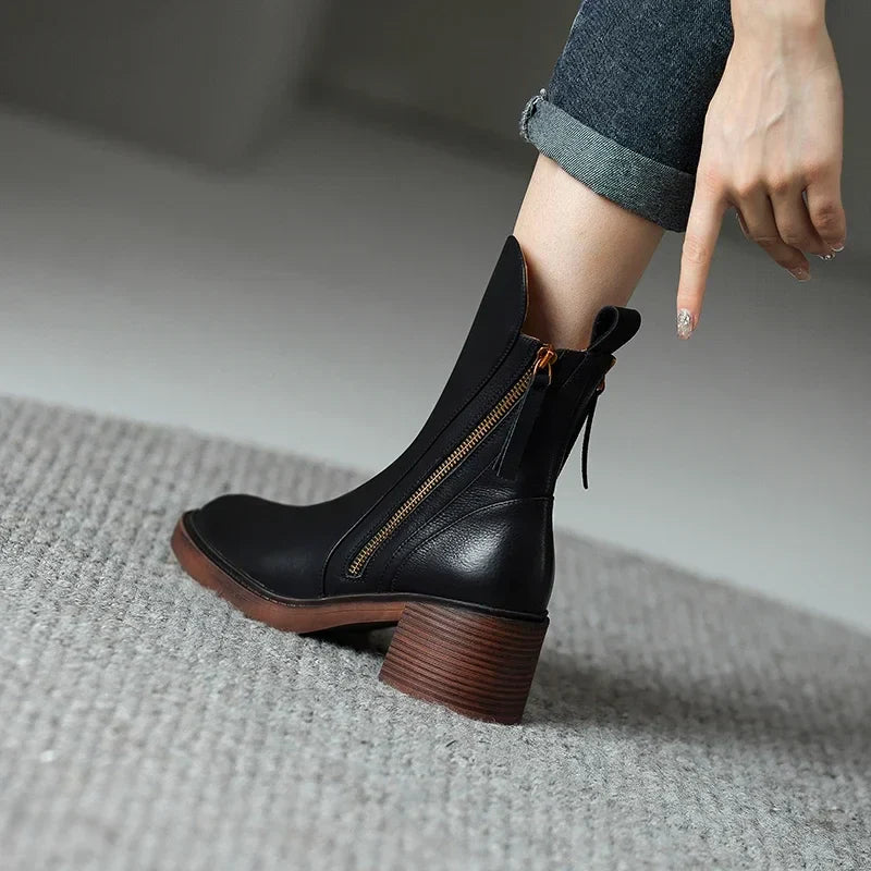 Stiefeletten für Damen mit Blockabsatz und seitlichem Reißverschluss - 2 - Jasminaboutique.com