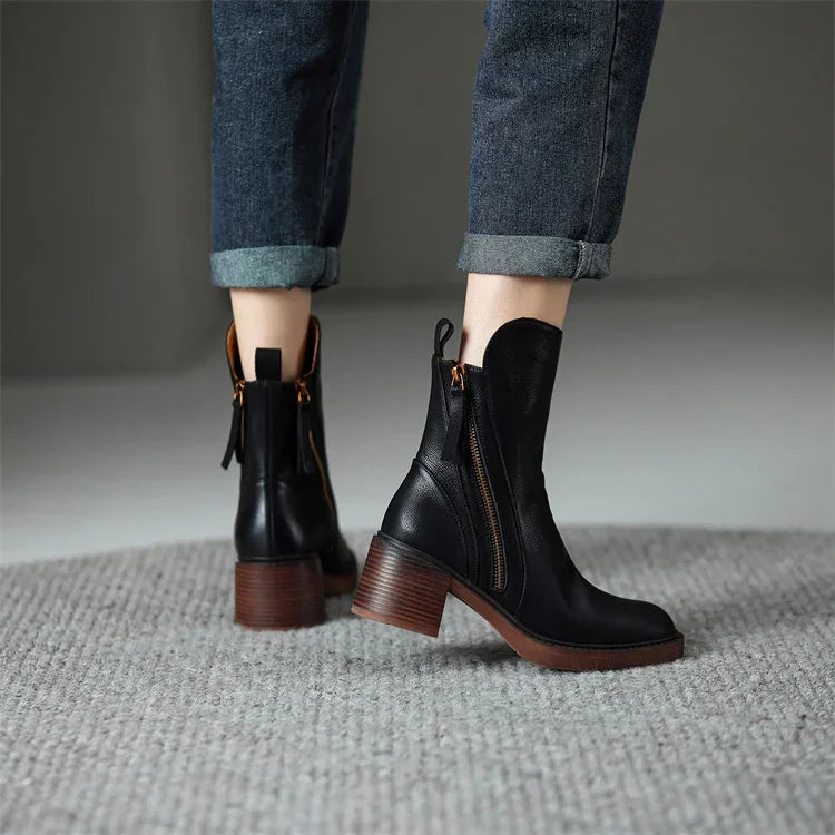 Stiefeletten für Damen mit Blockabsatz und seitlichem Reißverschluss - 3 - Jasminaboutique.com