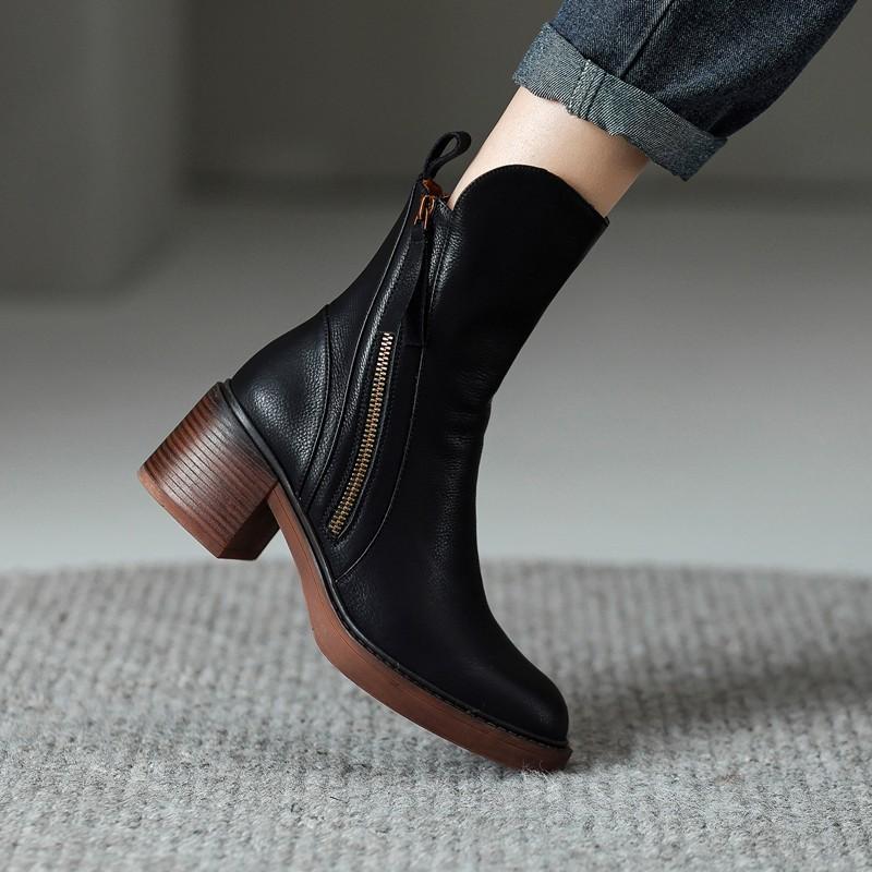 Stiefeletten für Damen mit Blockabsatz und seitlichem Reißverschluss - 4 - Jasminaboutique.com