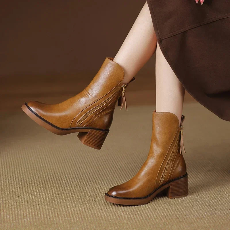 Stiefeletten für Damen mit Blockabsatz und seitlichem Reißverschluss - 5 - Jasminaboutique.com