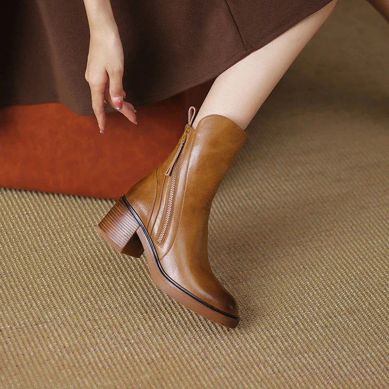 Stiefeletten für Damen mit Blockabsatz und seitlichem Reißverschluss - 7 - Jasminaboutique.com