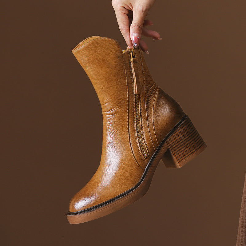 Stiefeletten für Damen mit Blockabsatz und seitlichem Reißverschluss - 11 - Jasminaboutique.com
