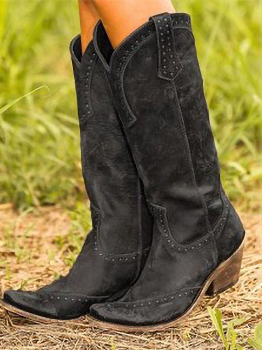 Kniehohe Cowboystiefel für Damen mit Nietenbesatz - 2 - Jasminaboutique.com