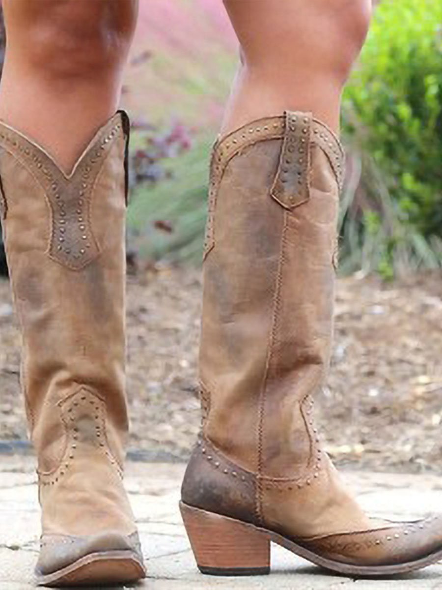 Kniehohe Cowboystiefel für Damen mit Nietenbesatz - 3 - Jasminaboutique.com