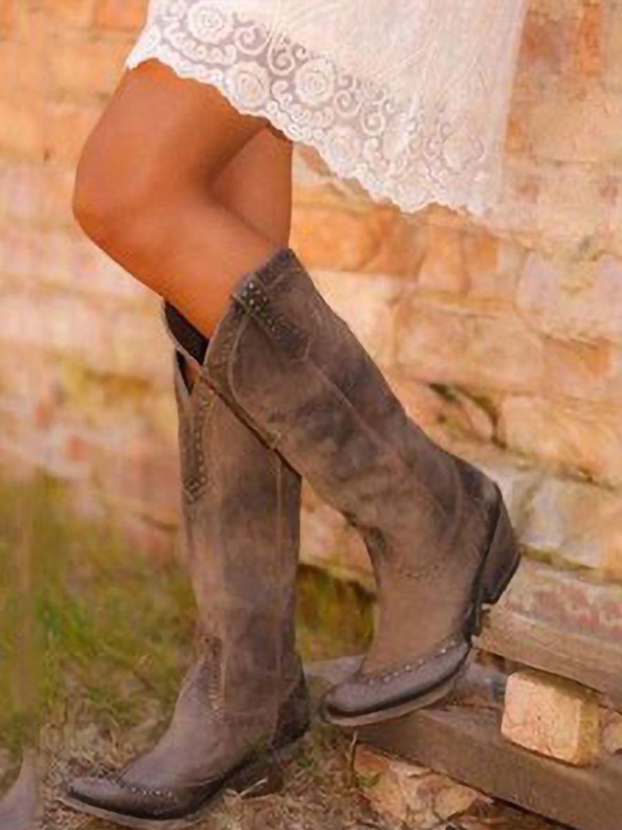 Kniehohe Cowboystiefel für Damen mit Nietenbesatz - 4 - Jasminaboutique.com