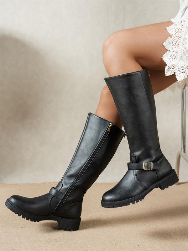 Damen-Kniehohe Stiefel mit robuster Sohle und verstellbarem Riemen - 1 - Jasminaboutique.com