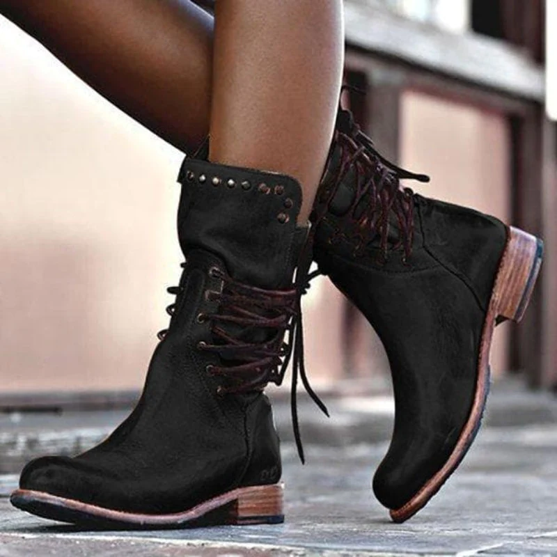 Schnürstiefel für Damen – Im Vintage-Stil und mit bequemem Blockabsatz - 2 - Jasminaboutique.com