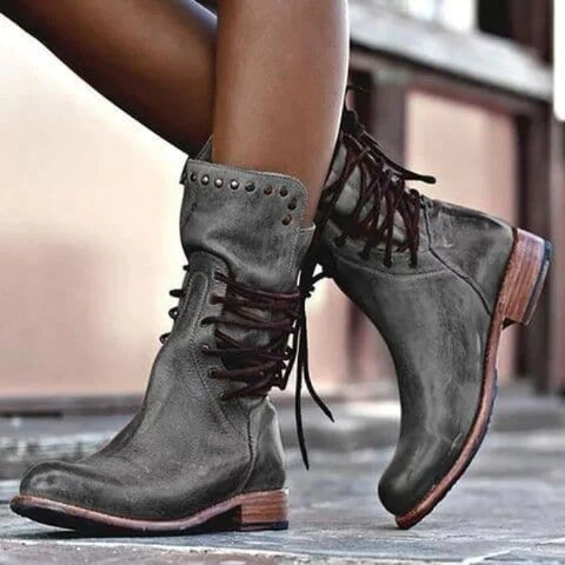 Schnürstiefel für Damen – Im Vintage-Stil und mit bequemem Blockabsatz - 3 - Jasminaboutique.com