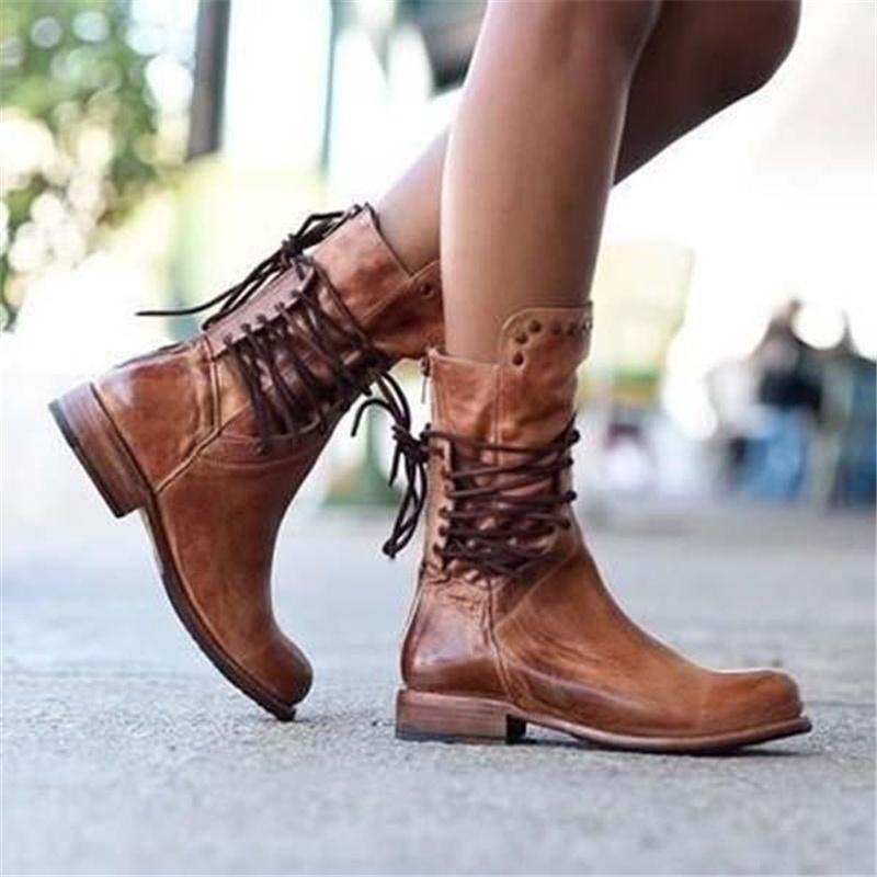 Schnürstiefel für Damen – Im Vintage-Stil und mit bequemem Blockabsatz - 4 - Jasminaboutique.com
