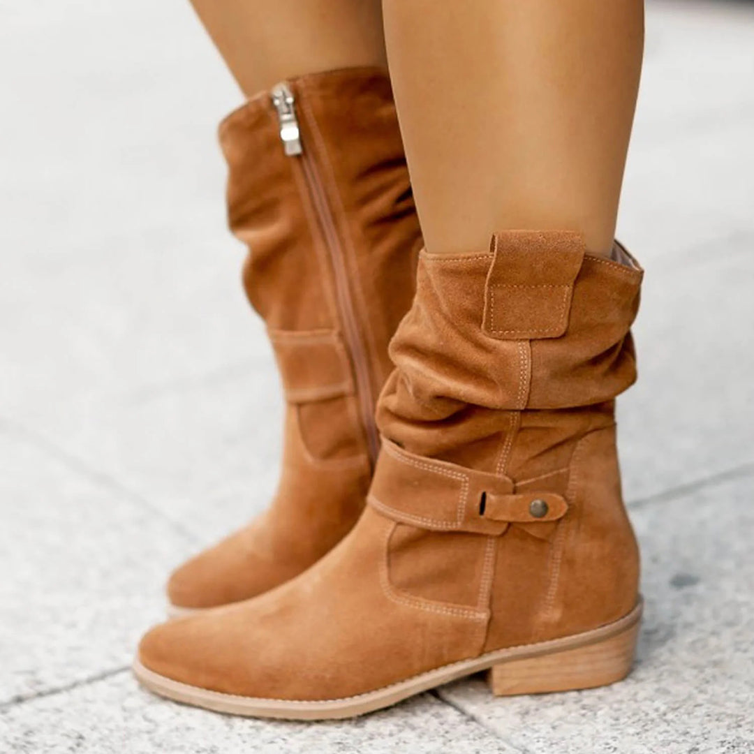 Modische Slouch-Stiefel für Damen mit Blockabsatz und anpassbarem Riemen - J&B - 1 - Annoboutique