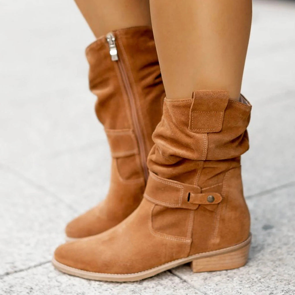 Stylische Damen-Slouch-Stiefel mit Blockabsatz und verstellbarem Riemen - 1 - Jasminaboutique.com