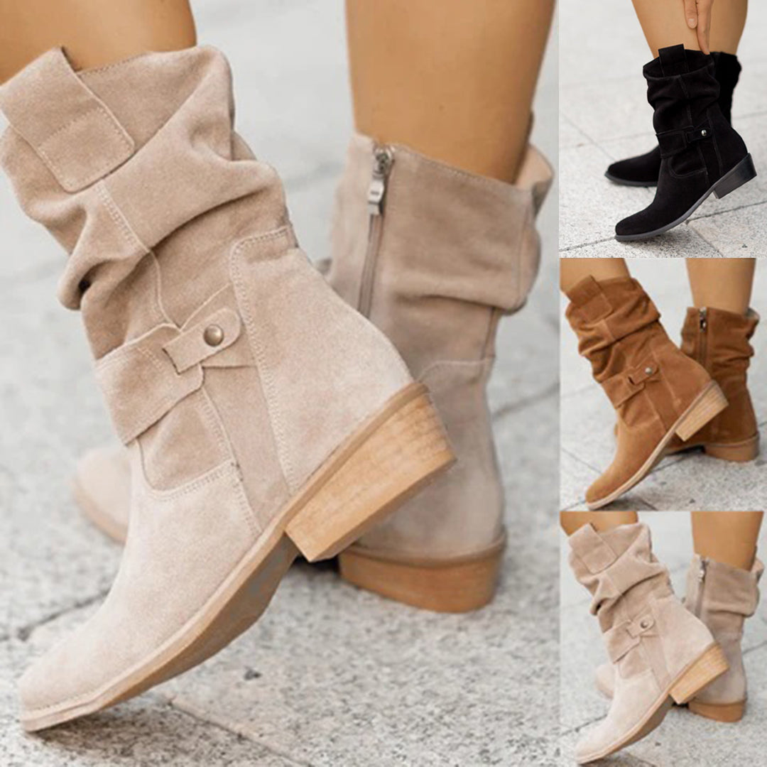 Stylische Damen-Slouch-Stiefel mit Blockabsatz und verstellbarem Riemen - 2 - Jasminaboutique.com