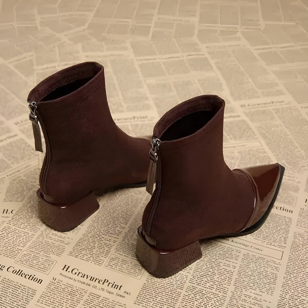 Damen-Stiefeletten mit Blockabsatz und glänzender Schuhspitze - 5 - Jasminaboutique.com