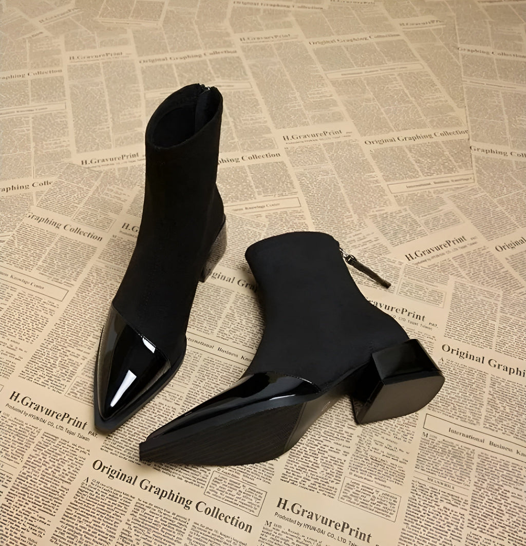 Damen-Stiefeletten mit Blockabsatz und glänzender Schuhspitze - 6 - Jasminaboutique.com