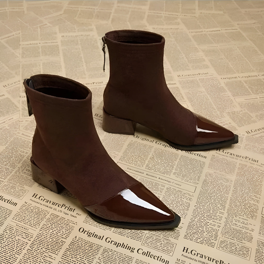 Damen-Stiefeletten mit Blockabsatz und glänzender Schuhspitze - 7 - Jasminaboutique.com