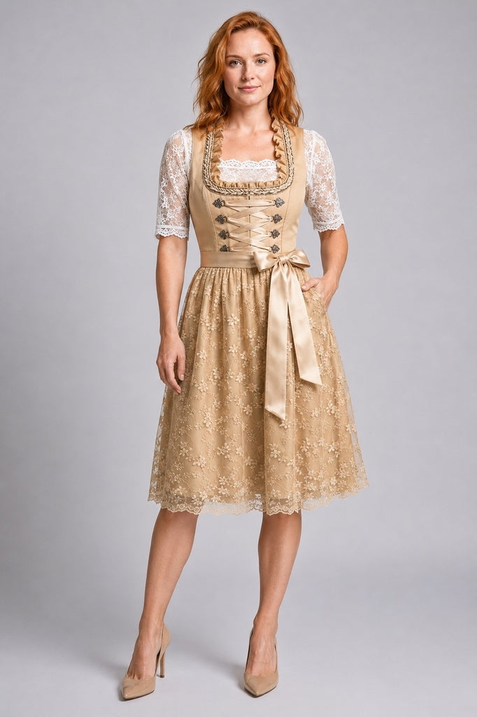 Dirndl Damen mit Spitzenbluse und floralen Details | J&B - 1 - Jasminaboutique.com