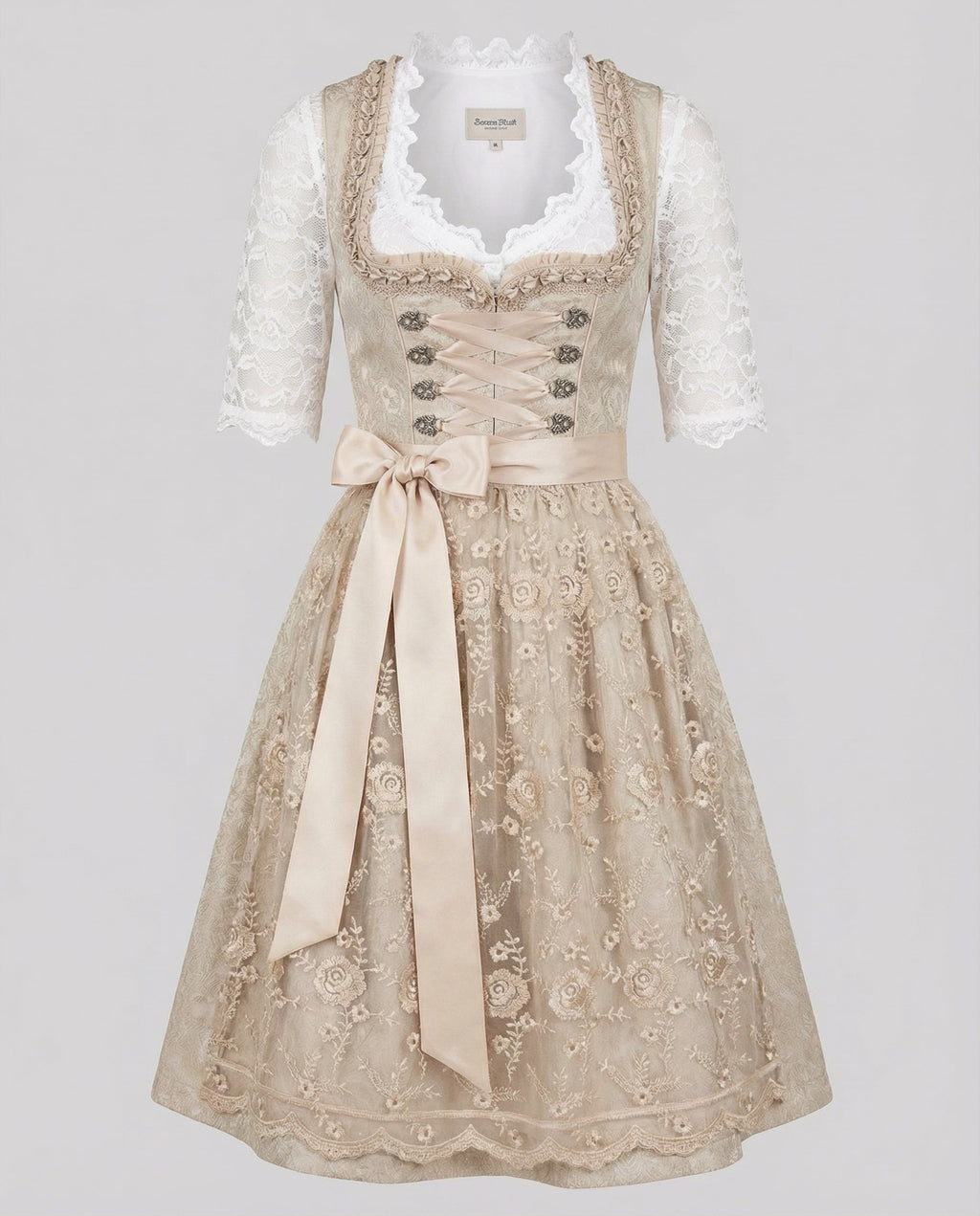 Dirndl Damen mit Spitzenärmeln und Blumenstickerei | J&B - 2 - Jasminaboutique.com