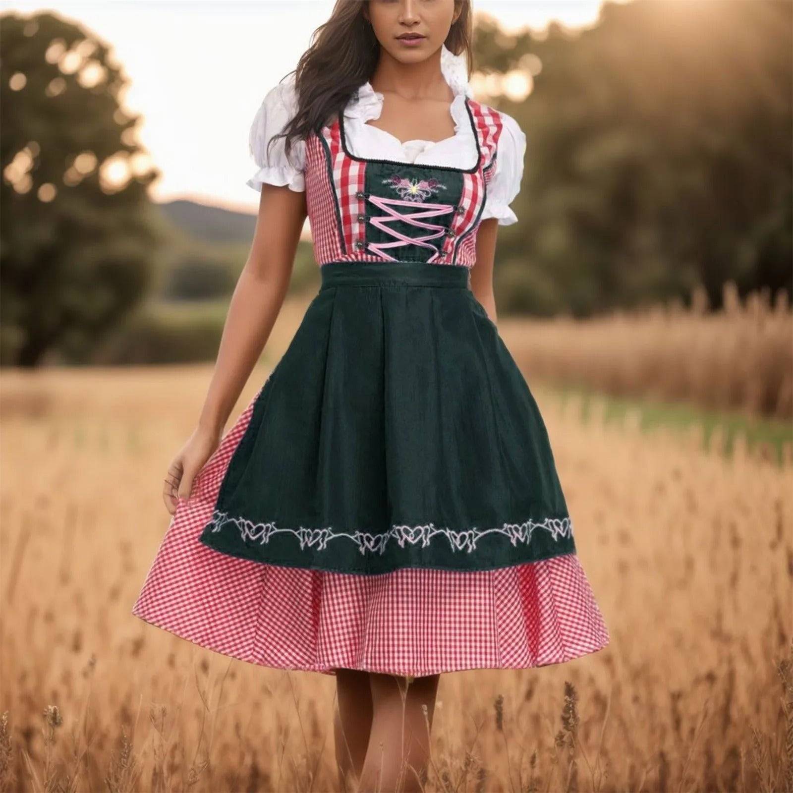 Dirndl Damen mit Vichy-Karomuster und Schnürdetail | J&B - 1 - Jasminaboutique.com
