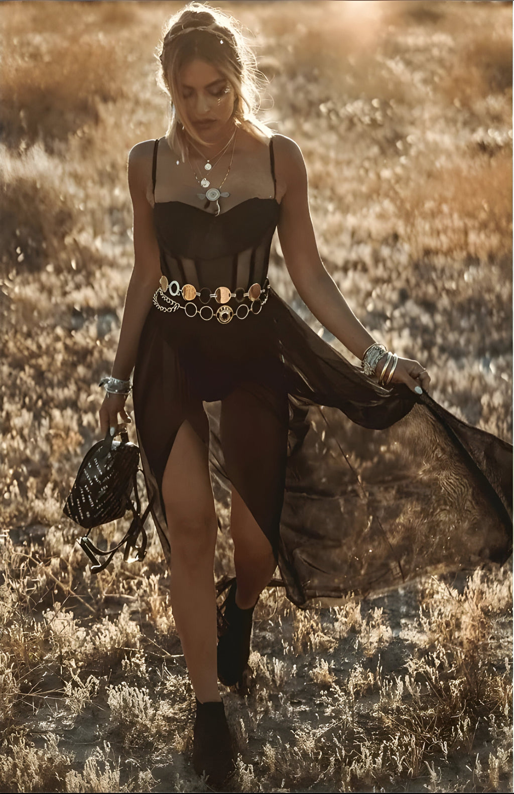 Maxikleid Damen mit transparentem Überrock und figurbetonter Passform | J&B - 2 - Jasminaboutique.com
