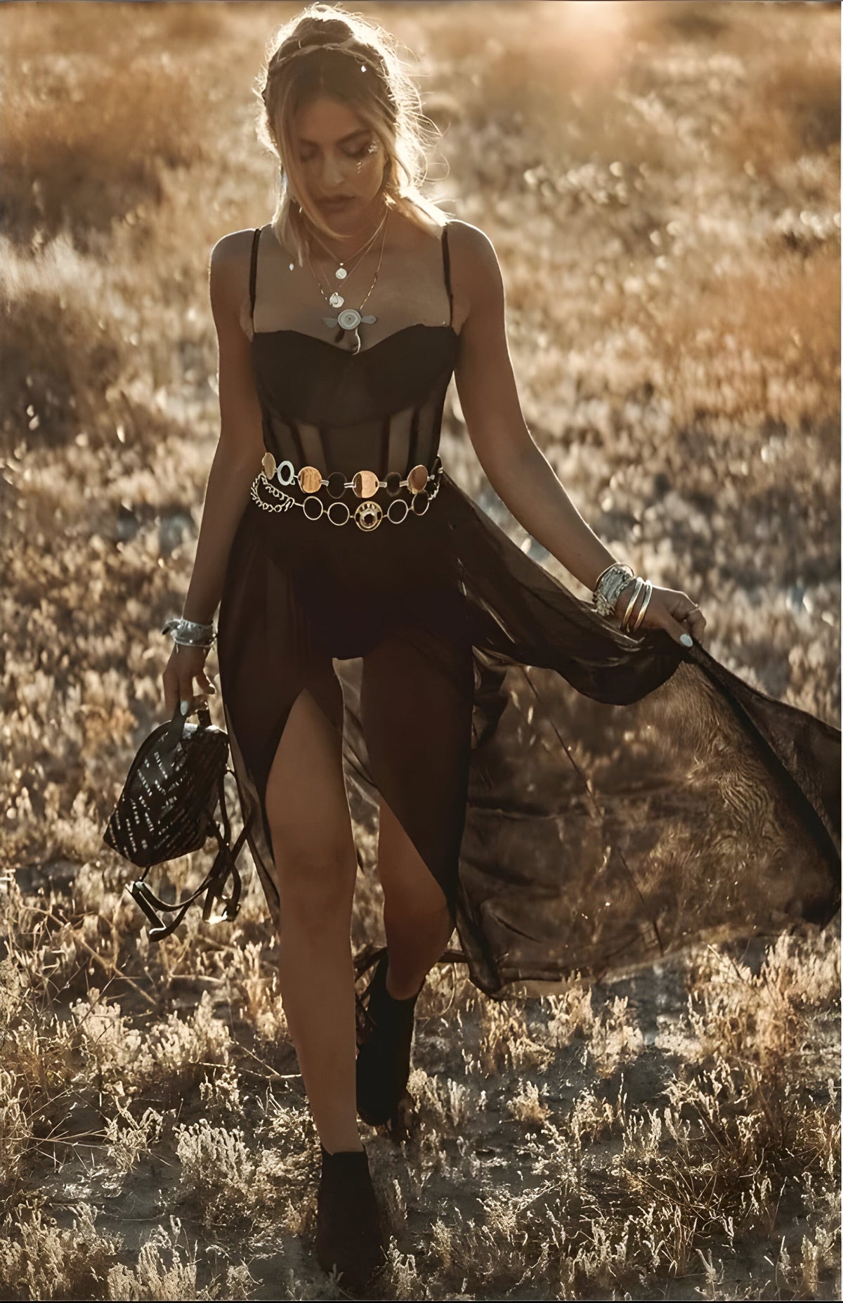 Maxikleid Damen mit transparentem Überrock und figurbetonter Passform | J&B - 2 - Jasminaboutique.com