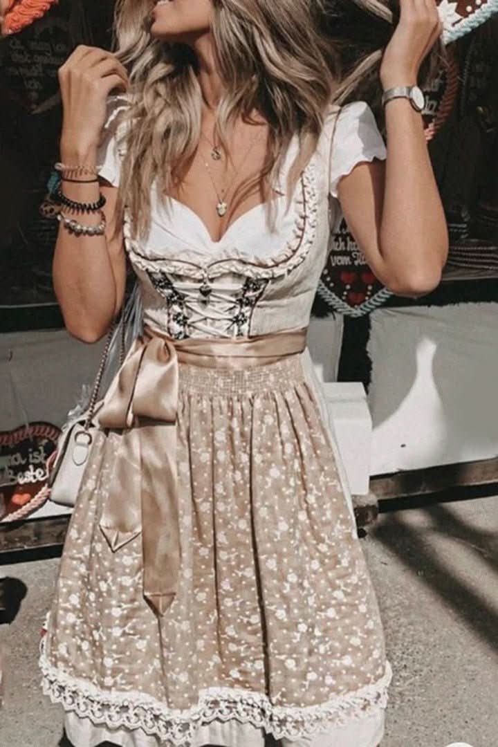 Midi-Dirndl-Kleid Damen mit besticktem Oberteil und ausgestelltem Rock | J&B - 3 - Jasminaboutique.com