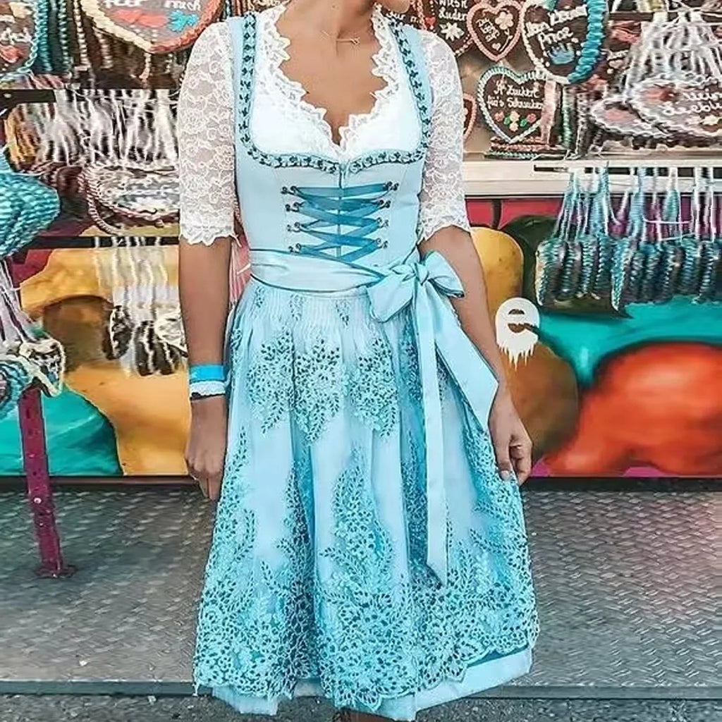 Oktoberfest-Kleid Damen mit Spitzenärmeln und Taillengürtel | J&B - 6 - Jasminaboutique.com