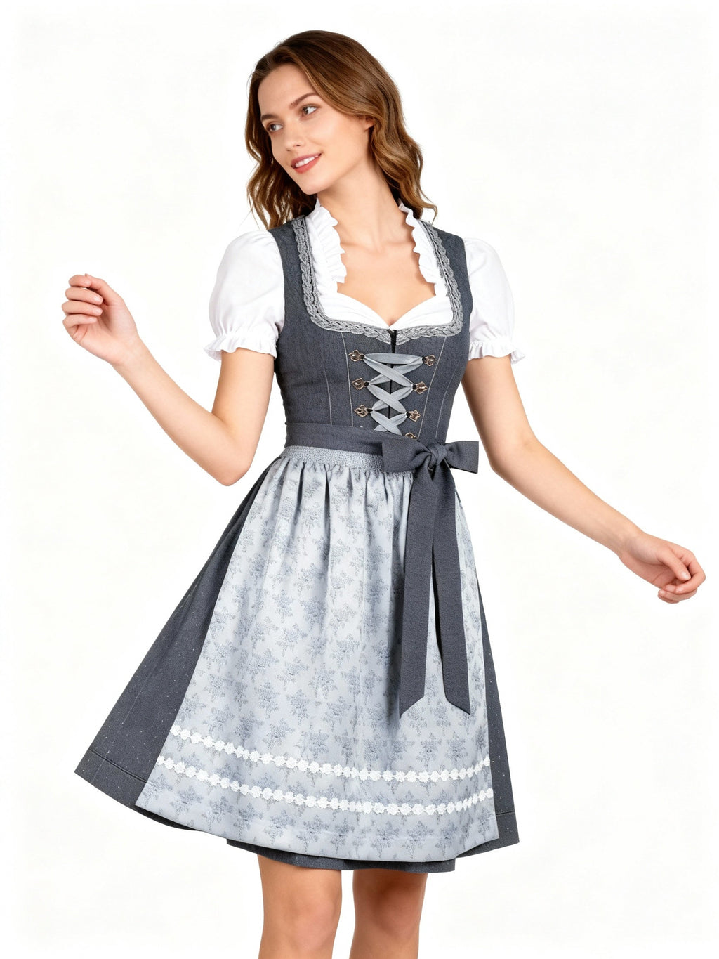 Dirndl Damen – Eleganter Schnitt mit Blumenmuster und Herzausschnitt | J&B - 4 - Jasminaboutique.com