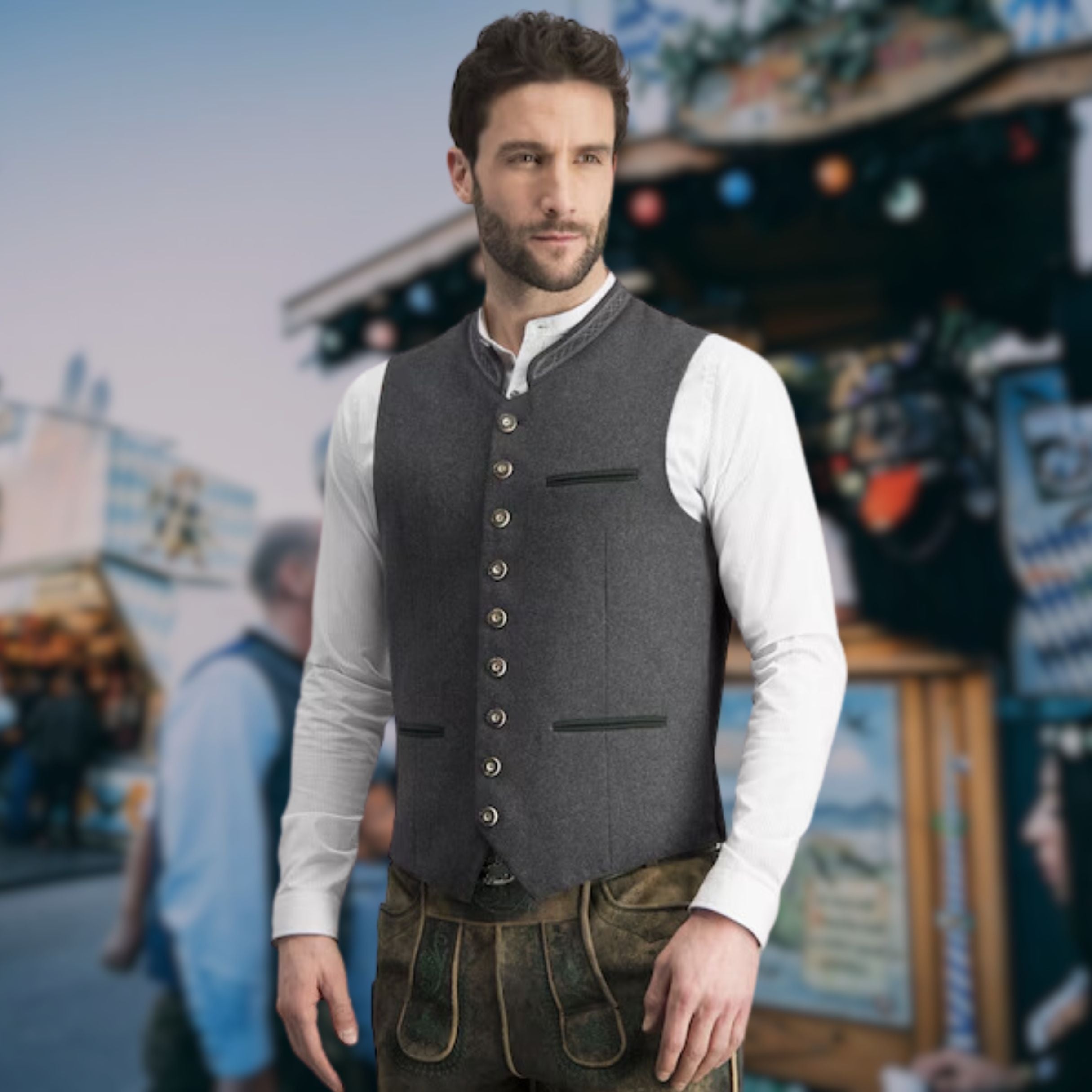 Herrenweste mit Knopfleiste und taillierter Passform | J&B - 3 - Jasminaboutique.com