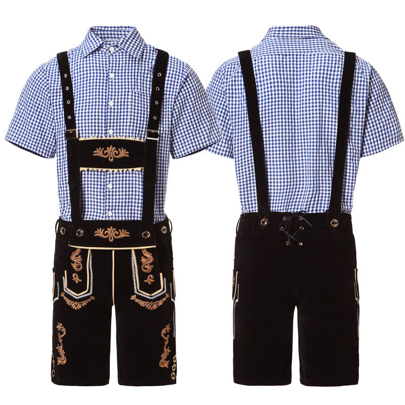 Herren Lederhosen-Set mit Stickerei und kariertem Hemd | J&B - 1 - Jasminaboutique.com