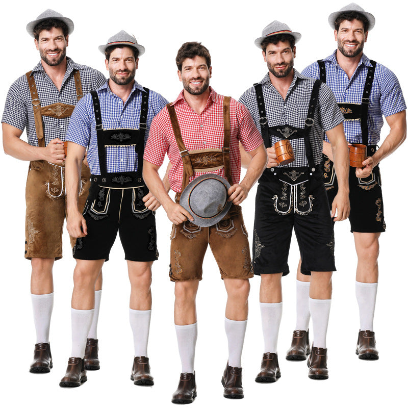 Herren Lederhosen-Set mit Stickerei und kariertem Hemd | J&B - 2 - Jasminaboutique.com