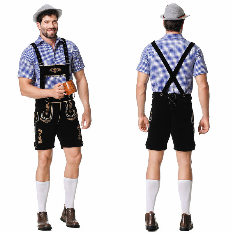 Herren Lederhosen-Set mit Stickerei und kariertem Hemd | J&B - 3 - Jasminaboutique.com