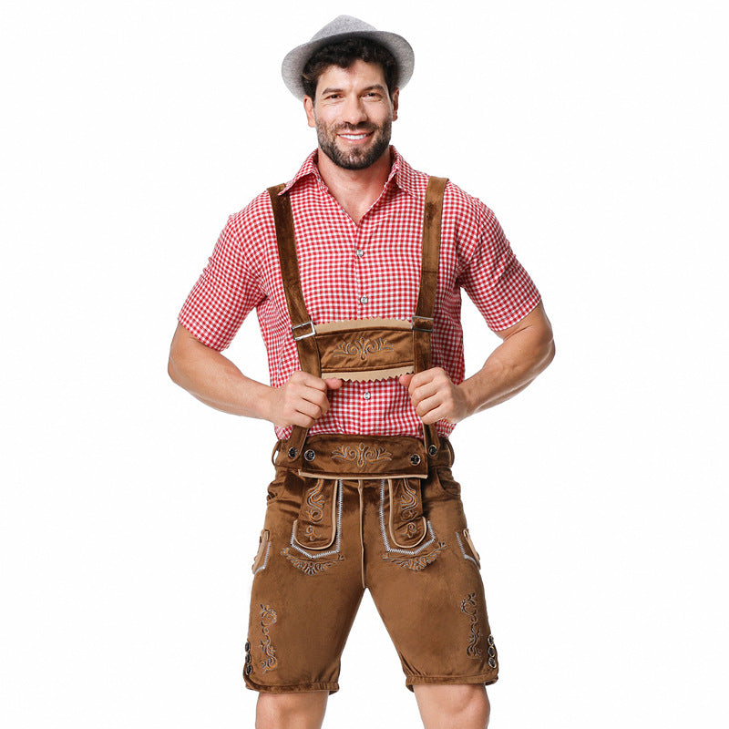 Herren Lederhosen-Set mit Stickerei und kariertem Hemd | J&B - 4 - Jasminaboutique.com
