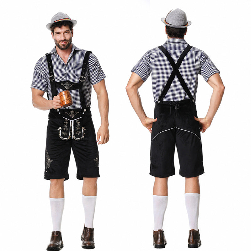 Herren Lederhosen-Set mit Stickerei und kariertem Hemd | J&B - 5 - Jasminaboutique.com