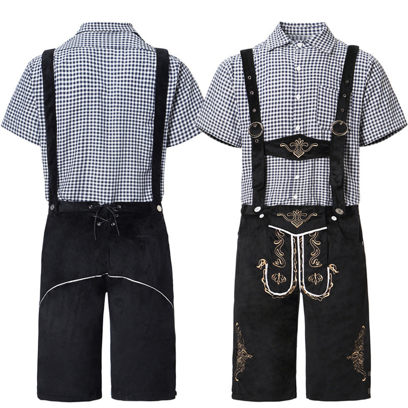 Herren Lederhosen-Set mit Stickerei und kariertem Hemd | J&B - 6 - Jasminaboutique.com
