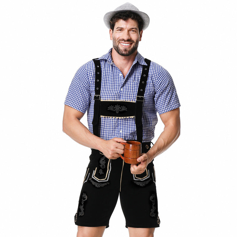 Herren Lederhosen-Set mit Stickerei und kariertem Hemd | J&B - 7 - Jasminaboutique.com