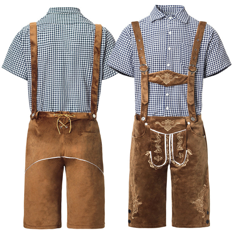 Traditionelles Herren Lederhosen-Set mit kariertem Hemd und Stickerei - J&B - 8 - Annoboutique