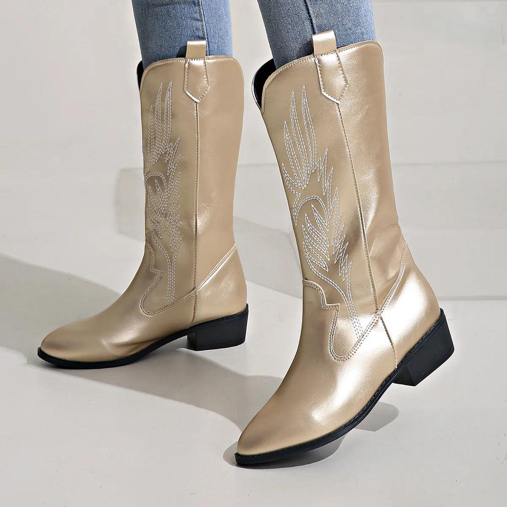 Cowboystiefel Damen mit Blockabsatz und stilvoller Stickerei | J&B - 7 - Jasminaboutique.com