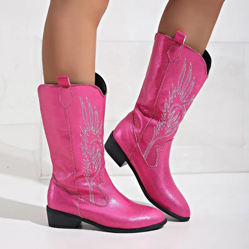 Cowboystiefel Damen mit Blockabsatz und stilvoller Stickerei | J&B - 10 - Jasminaboutique.com